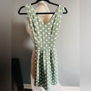 Suzy Shier Sage Green Polkadot Dress